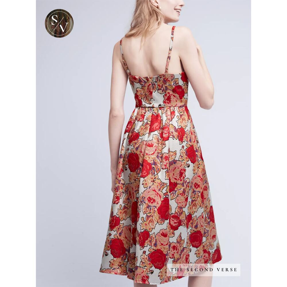 Rachel Antonoff Anthropologie Red Rose Midi Floral Dress Size 0 Petite - Picture 3 of 12
